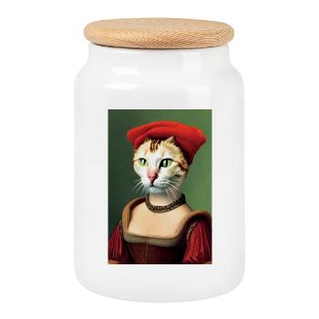 Art félin de la Renaissance | Portrait drôle d’animal vintage - Boîte à biscuits avec couvercle en bois - blanc - Devant