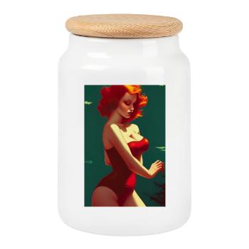 Pin up 1 - Cookie Jar with Wooden Lid - white - Front