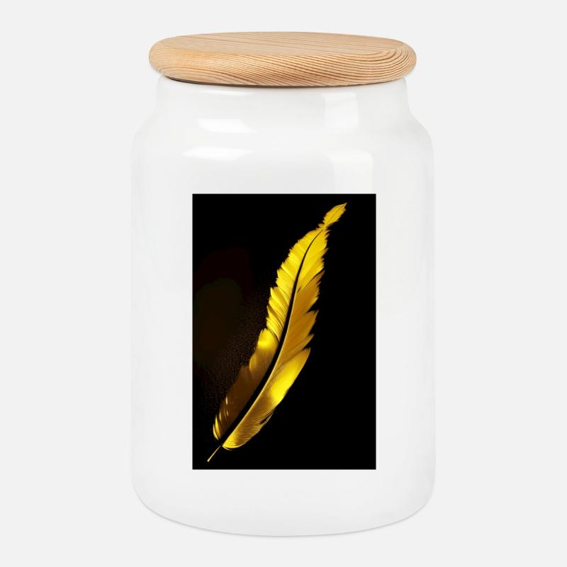 Feather - Cookie Jar with Wooden Lid - white