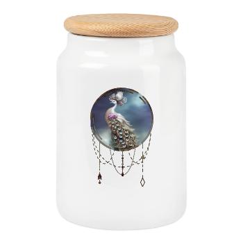 Merveilleux paon élégant - Boîte à biscuits avec couvercle en bois - blanc - Devant