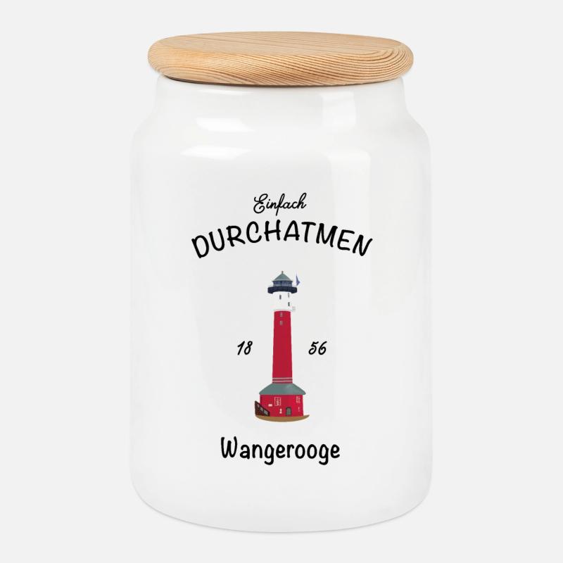 Wangerooge, Just take a deep breath, old lighthouse - Cookie Jar with Wooden Lid - white