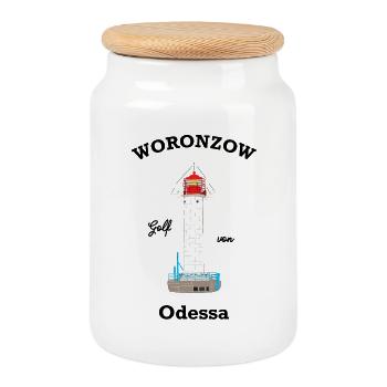 Golf von Odessa Schwarzes Meer Leuchtturm Woronzow - Keksdose mit Holzdeckel - Weiß - Vorne
