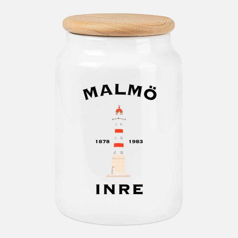 Malmö Inre, alter Leuchtturm, Ostsee Schweden - Keksdose mit Holzdeckel - Weiß