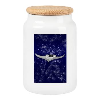 Manta swallows stars - Cookie Jar with Wooden Lid - white - Front