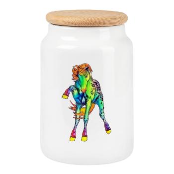 neon Pferd - Keksdose mit Holzdeckel - Weiß - Vorne