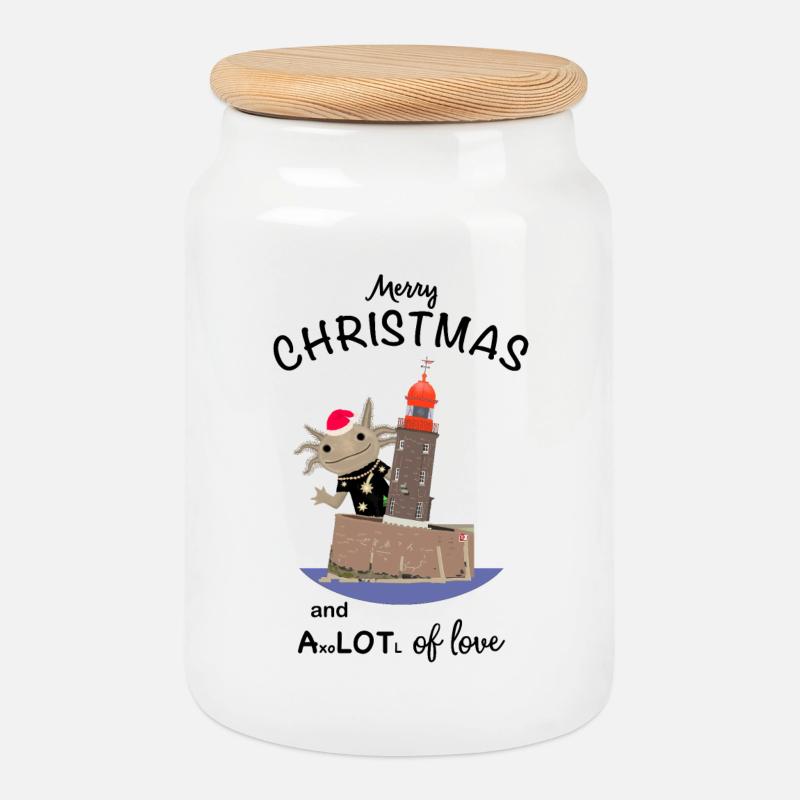Weihnachten, Axolotl, Leuchtturm Bremerhaven - Keksdose mit Holzdeckel - Weiß