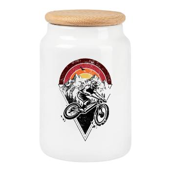 Sunset Ridge Silhouette Arc - Cookie Jar with Wooden Lid - white - Front