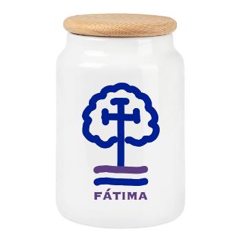 Pilgrimage routes to Fatima, Portugal, waymark - Cookie Jar with Wooden Lid - white - Front