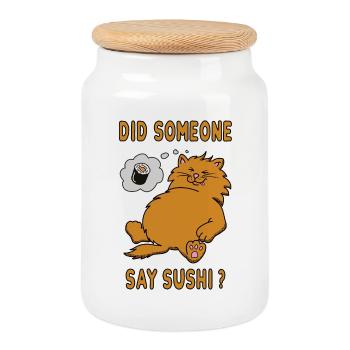 Did someone say Sushi Katze mit Maki-Sushi - Keksdose mit Holzdeckel - Weiß - Vorne