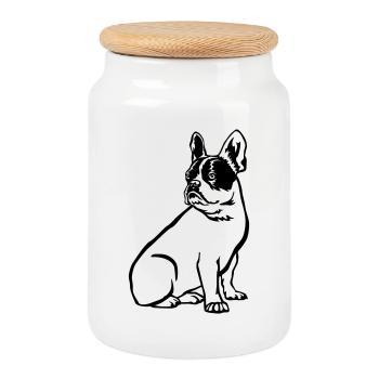 Français Bulldog - Boîte à biscuits avec couvercle en bois - blanc - Devant