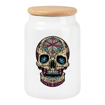 Sugar Skull | Sugar Skull - Cookie Jar with Wooden Lid - white - Front