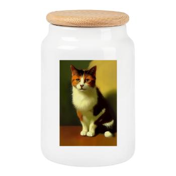 Image du chat - Boîte à biscuits avec couvercle en bois - blanc - Devant