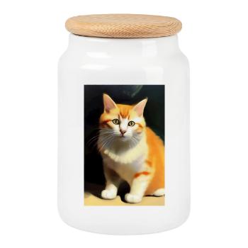 Katzen Bild - Keksdose mit Holzdeckel - Weiß - Vorne