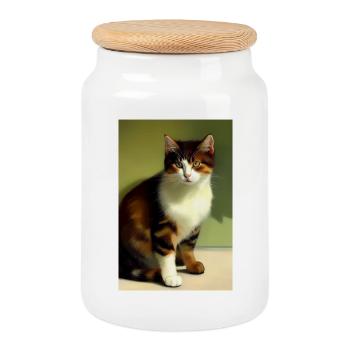Photo de chats - Boîte à biscuits avec couvercle en bois - blanc - Devant