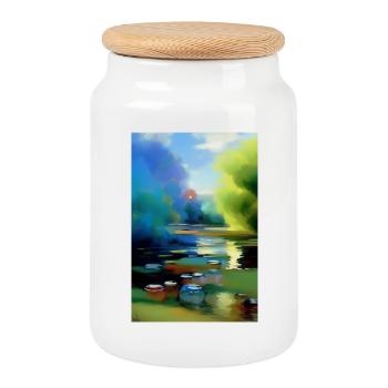 Abstract patterns and shapes - Cookie Jar with Wooden Lid - white - Front