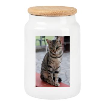 Cat Kitten Poster Cat Poster - Cookie Jar with Wooden Lid - white - Front