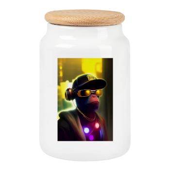 Singe cool avec des lunettes de soleil - Boîte à biscuits avec couvercle en bois - blanc - Devant