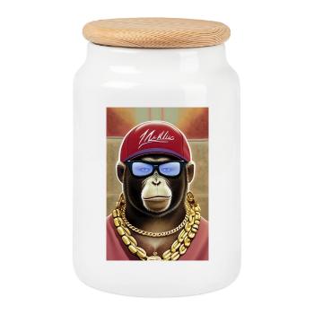 Cooler Affe mit Sonnenbrille - Keksdose mit Holzdeckel - Weiß - Vorne