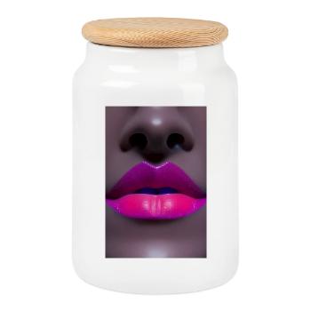 Kiss Mouth - Cookie Jar with Wooden Lid - white - Front