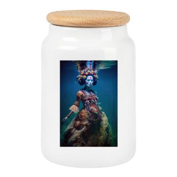 Geisha zombie underwater - Cookie Jar with Wooden Lid - white - Front