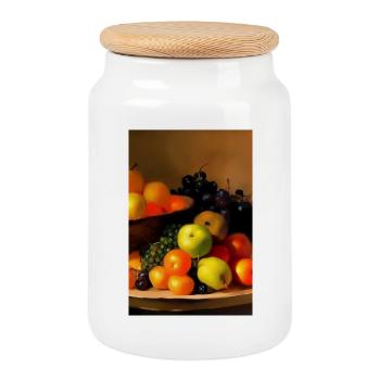 Fruit - Cookie Jar with Wooden Lid - white - Front