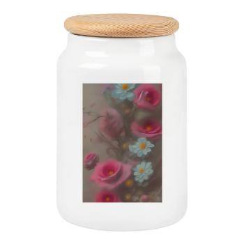 Art floral - Boîte à biscuits avec couvercle en bois - blanc - Devant