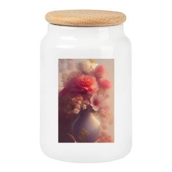 Art floral - Boîte à biscuits avec couvercle en bois - blanc - Devant