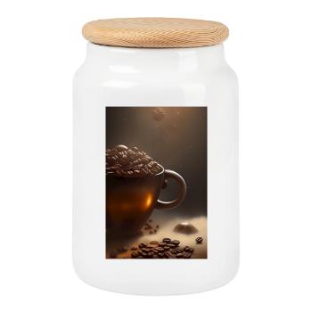 Coffee, coffee beans - Cookie Jar with Wooden Lid - white - Front