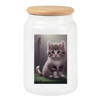 Baby Cat - Cookie Jar with Wooden Lid - white - Front