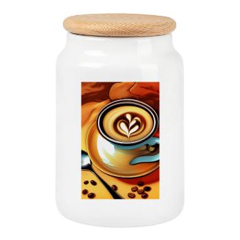 Coffee, coffee beans - Cookie Jar with Wooden Lid - white - Front