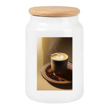 Coffee, coffee beans - Cookie Jar with Wooden Lid - white - Front