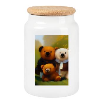 Teddy bear - Cookie Jar with Wooden Lid - white - Front