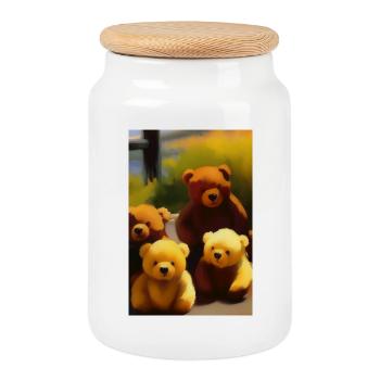 Teddy bear - Cookie Jar with Wooden Lid - white - Front