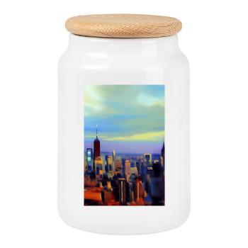 New York City Skyline - Keksdose mit Holzdeckel - Weiß - Vorne