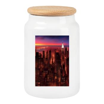 New York City Skyline - Cookie Jar with Wooden Lid - white - Front