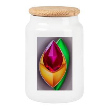 Gemstones - Cookie Jar with Wooden Lid - white - Front