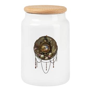 The Steampunk aesthetic - Cookie Jar with Wooden Lid - white - Front