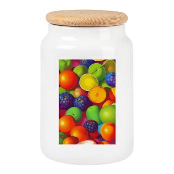 Fruit - Cookie Jar with Wooden Lid - white - Front