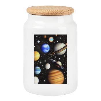 Espace et planètes - Boîte à biscuits avec couvercle en bois - blanc - Devant