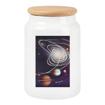 Espace et planètes - Boîte à biscuits avec couvercle en bois - blanc - Devant
