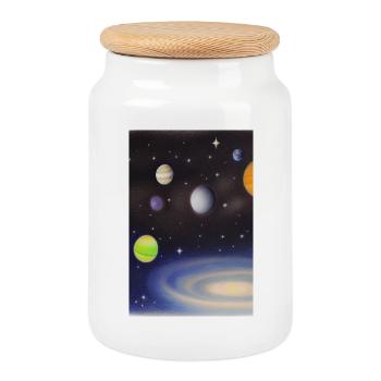 Espace et planètes - Boîte à biscuits avec couvercle en bois - blanc - Devant