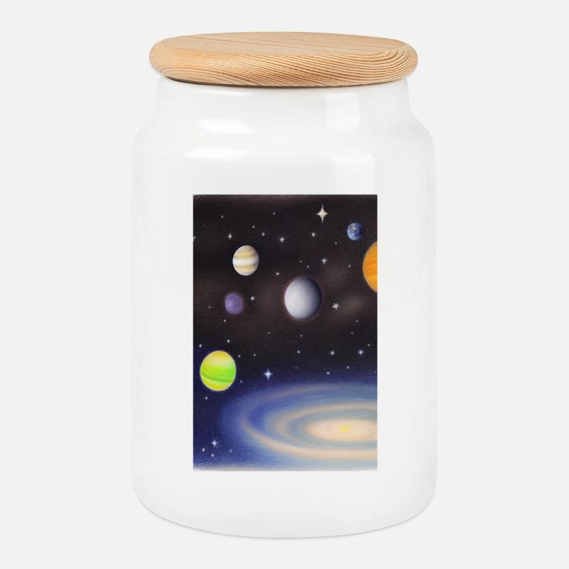 Weltall und Planeten - Keksdose mit Holzdeckel - Weiß