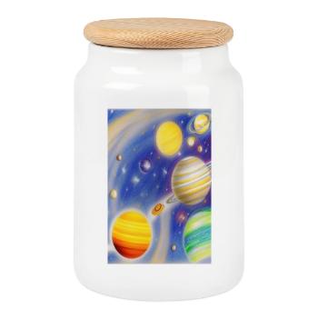 Espace et planètes - Boîte à biscuits avec couvercle en bois - blanc - Devant