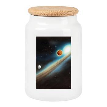 Espace et planètes - Boîte à biscuits avec couvercle en bois - blanc - Devant