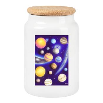 Espace et planètes - Boîte à biscuits avec couvercle en bois - blanc - Devant