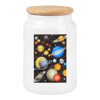Espace et planètes - Boîte à biscuits avec couvercle en bois - blanc - Devant
