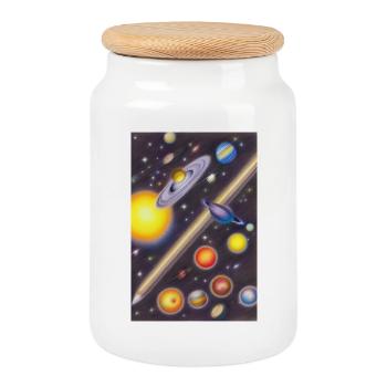 Espace et planètes - Boîte à biscuits avec couvercle en bois - blanc - Devant