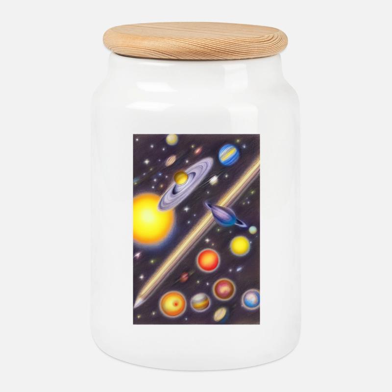 Weltall und Planeten - Keksdose mit Holzdeckel - Weiß