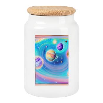 Espace et planètes - Boîte à biscuits avec couvercle en bois - blanc - Devant