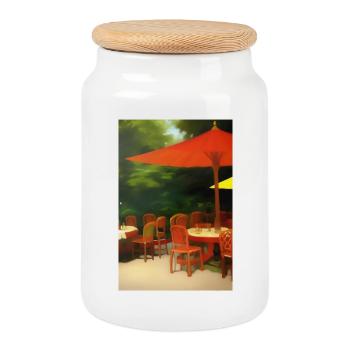Outdoor Asian Cafe - Cookie Jar with Wooden Lid - white - Front